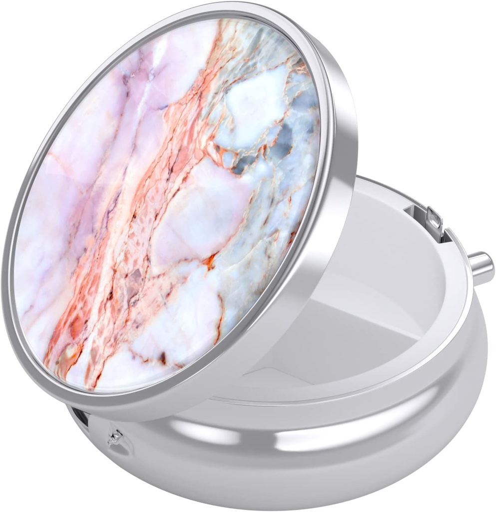 Nipichsha Pill Box, Small Pill Case for Purse & Pocket, Cute Travel Medicine Organizer, Portable Medicine Container Holder to Hold Vitamins, Medication, Fish Oil & Supplements, Marble Pink