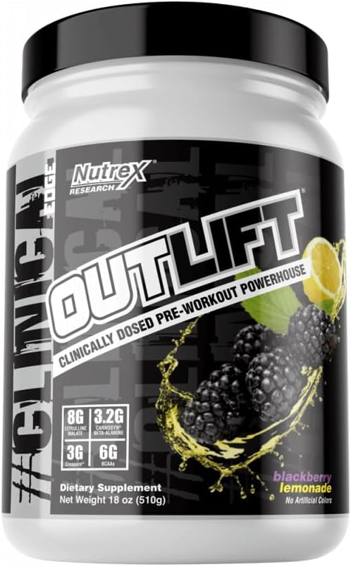 Nutrex έρευνα Outlift Pre Workout σκόνη, Blackberry λεμονάδα 18oz, 20 υπηρεσία