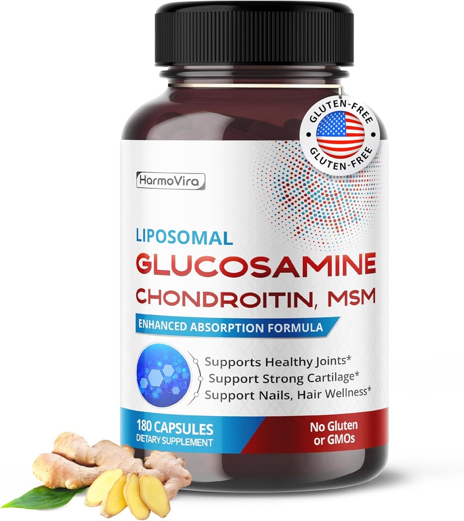 Liposomal GLUCOSAMINE CHONDROITIN, MSM - Support Healthy Joints, Strong Cartilage, Nails, Hair - 180 Days Supply - Made in The USA