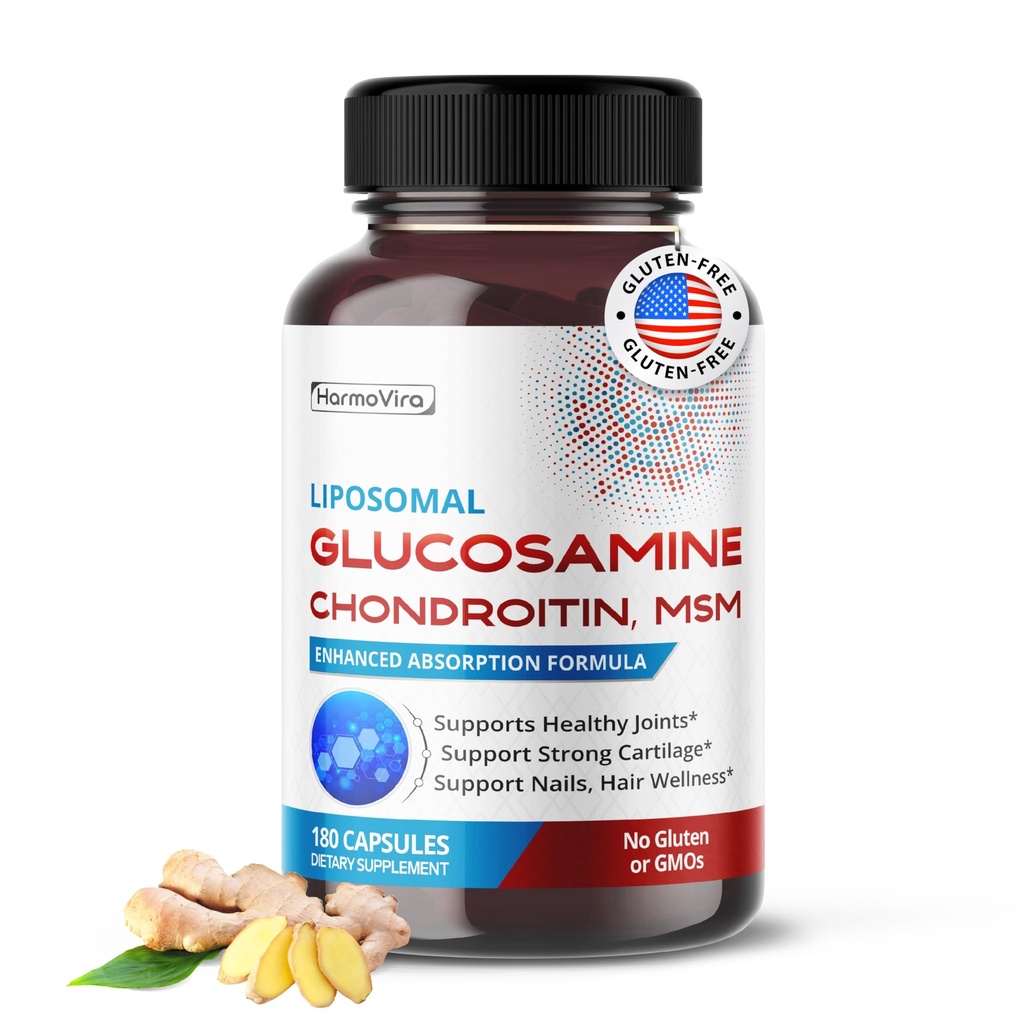 Liposomal glucosamine CHONDROITIN, MSM - Υποστήριξη Υγιείς αρθρώσεις, Ισχυρό Cartilage, Nails, Hair - 180 Days Supply - Made in The USA