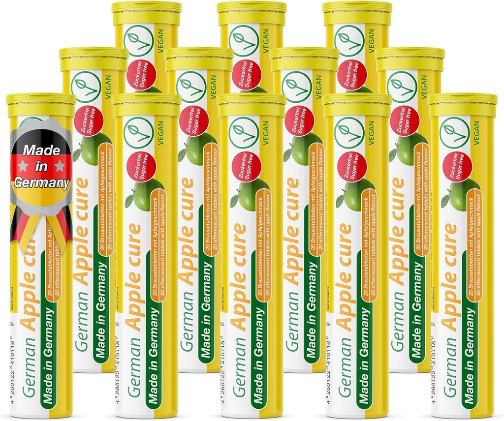 T&D German Apple Cure - 240 Vegan Drink Αναβράζοντα δισκία - Apple Flavor - Made in Germany