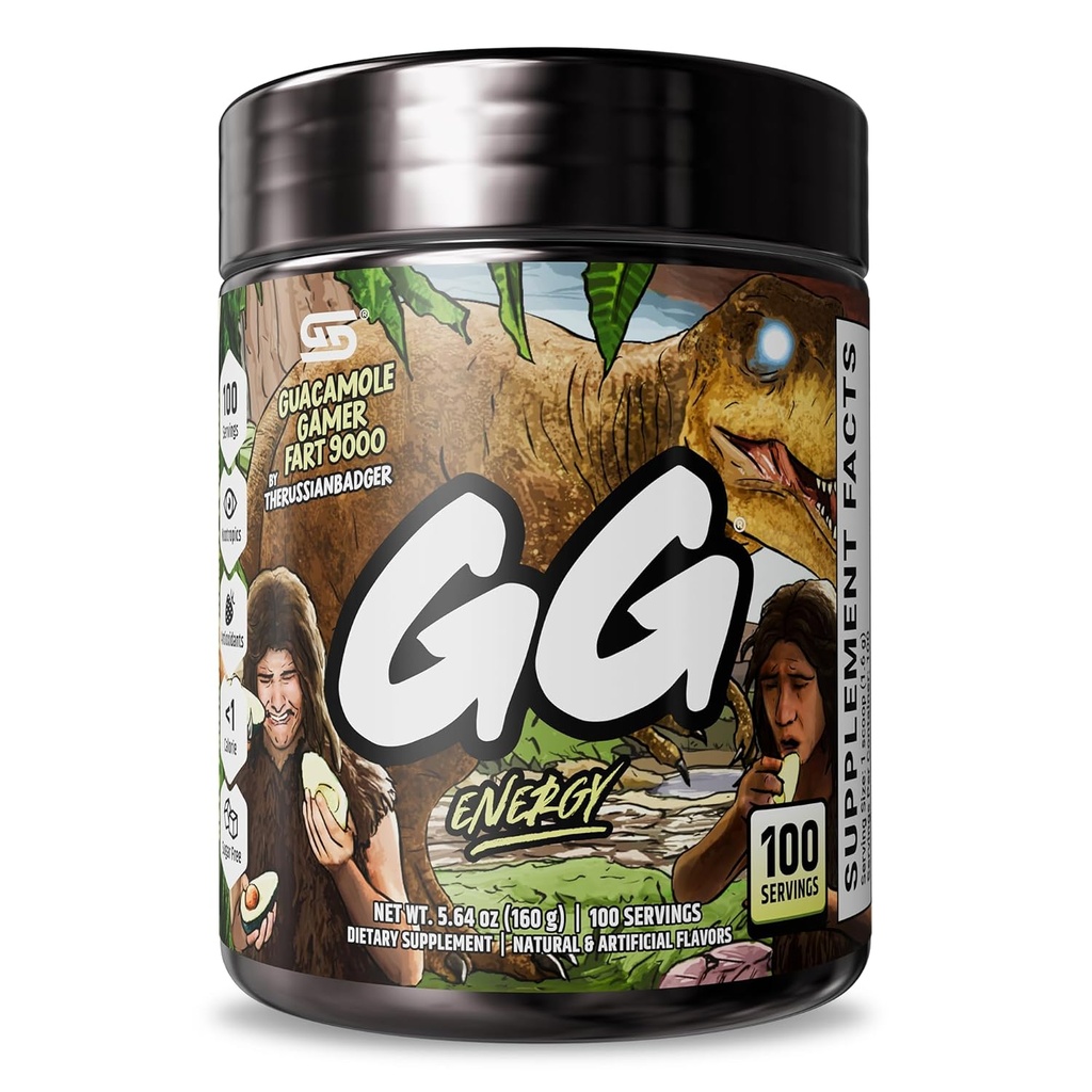 Gamer Supps GG® Energy - Guacamole Gamer Fart 9000 by TheRussianBadger (100 Services) - Keto Friendly Gaming Energy and Nootropic Blend, Sugar Free + Βιολογική καφεΐνη + Βιταμίνες, Ποτό σε σκόνη