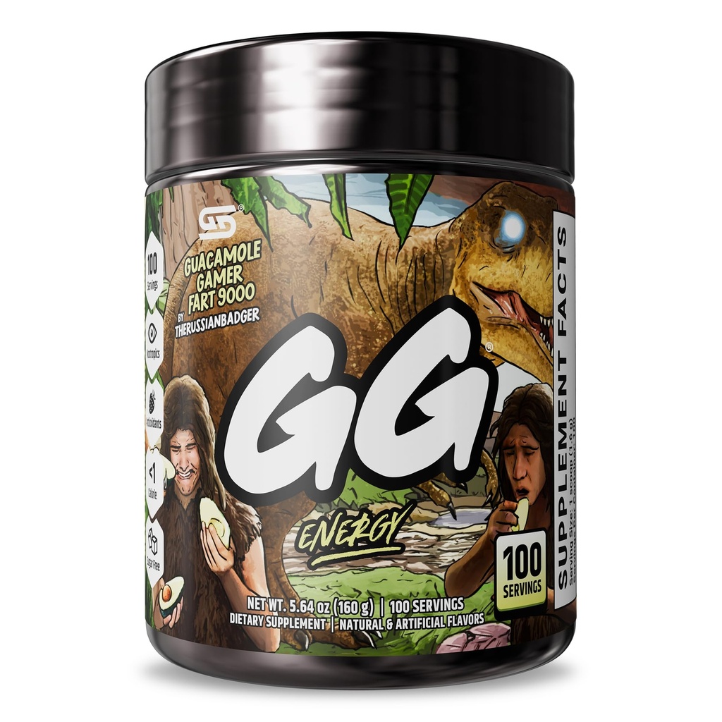 Gamer Supps GG® Energy - Guacamole Gamer Fart 9000 by TheRussianBadger (100 Services) - Keto Friendly Gaming Energy and Nootropic Blend, Sugar Free + Βιολογική καφεΐνη + Βιταμίνες, Ποτό σε σκόνη