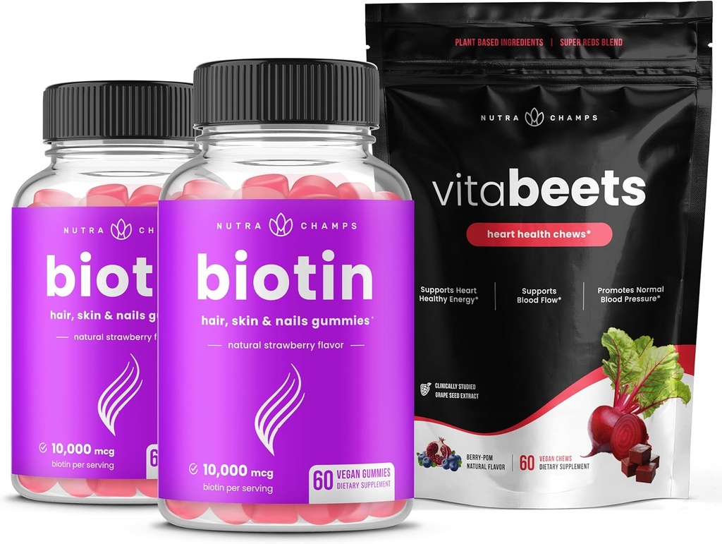 NutraChamps Biotin Gummies 2 Πακέτο & Τσίχλες τεύτλων