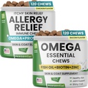 Allergy Relief Dog Chews + Omega Fish Oil - Itchy Skin Relief w/Probiotics + Omega 3 + Colostrum, Omega Skin & Coat Supplement Chews