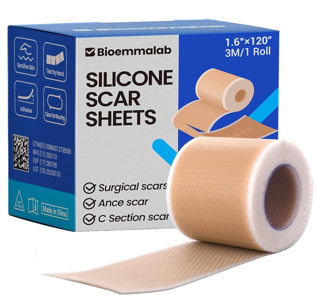 Σιλικόνη Scar Sheets Χειρουργική ταινία (1.6”x120” Roll) Πρόσωπα Patches Acne Θεραπεία C Section Strips, Skin-Sensitive Ιατρικός βαθμός Θεραπείας Scar Pandages για Keloid, Stretch και Tummy Tuck Recovery