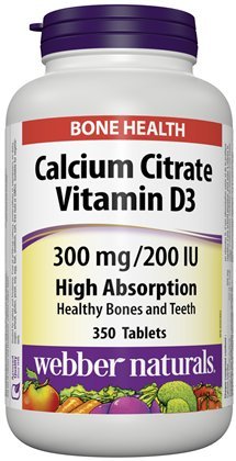 Webber Naturals Κιτρικό ασβέστιο Βιταμίνη D3, 300mg / 200IU Υψηλή Απορρόφηση, 350 δισκία
