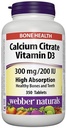 Webber Naturals Κιτρικό ασβέστιο Βιταμίνη D3, 300mg / 200IU Υψηλή Απορρόφηση, 350 δισκία