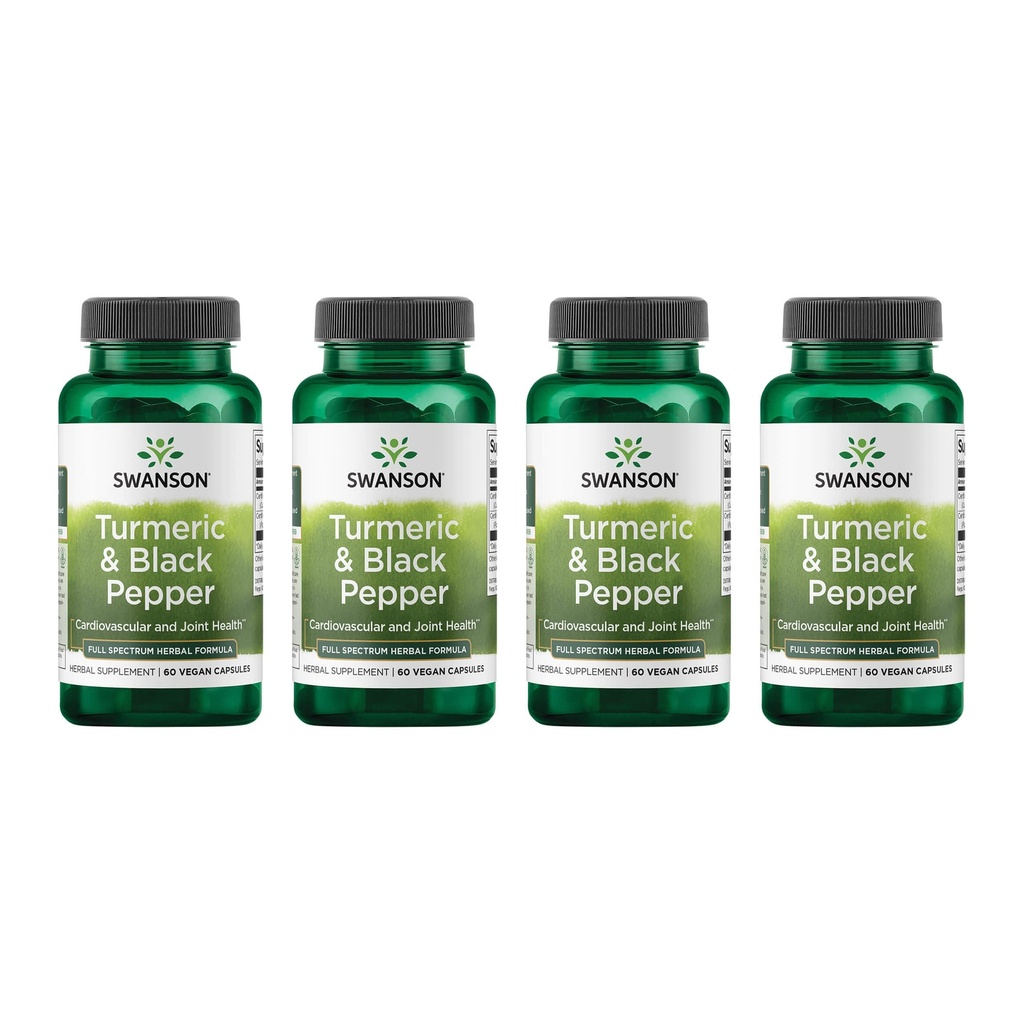 Swanson Turmeric & Black Pepper - Organic Joint Health, Heart Health, Digestion, & Liver Support Supplement - Φυσική φόρμουλα για την ενισχυμένη βιοδιαθεσιμότητα και απορρόφηση - (60 κάψουλες λαχανικών) 4 Pack