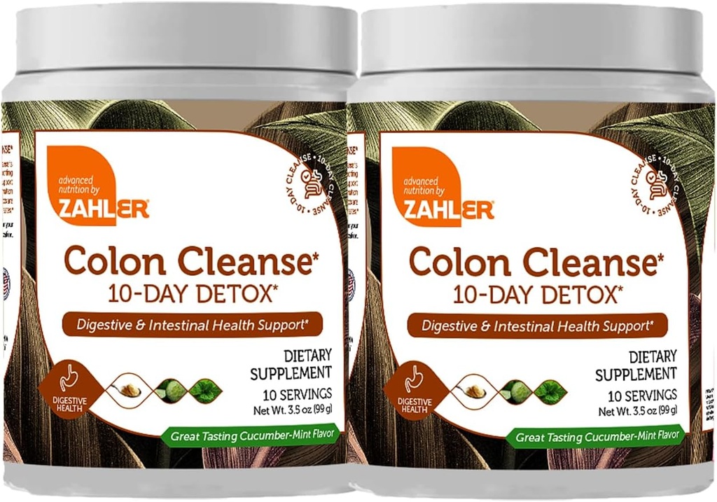 Zahler Colon Cleanse 10-Day Detox Cleanse - Αγγούρι Mint Flavor - Herbal Digestive Wellness - Colon Cleanser & Detox for Bowel Movement, Body Detox, Digestion Aid for Women and Men - 3,5 oz (2 Pack)
