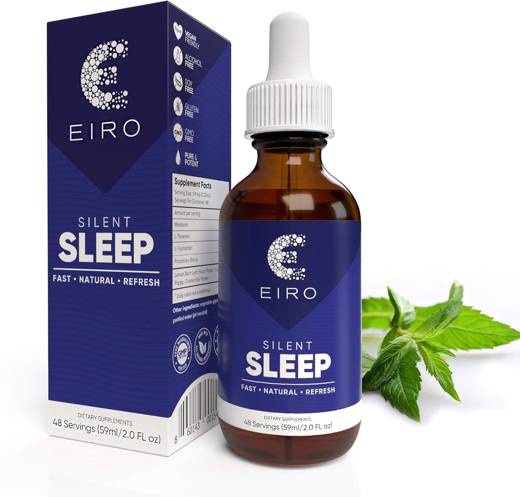 EIRO Silent Sleep │ ­All Natural liquid Sleep Aid Remedy, with Melatonin, L-Theanine, Chamomile flower & more │ Superior Absorption │ Fast • Natural • Refresh