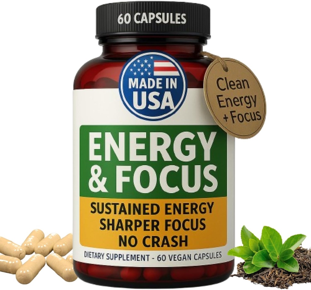 Green Regimen Energy & Focus Κάψουλες - Φυσικό Nootropic συμπλήρωμα για τη διαρκή διανοητική σαφήνεια, αυξημένη συγκέντρωση & εγρήγορση - Όχι συντριβή, Vegan, μη GMO - 60 Caps