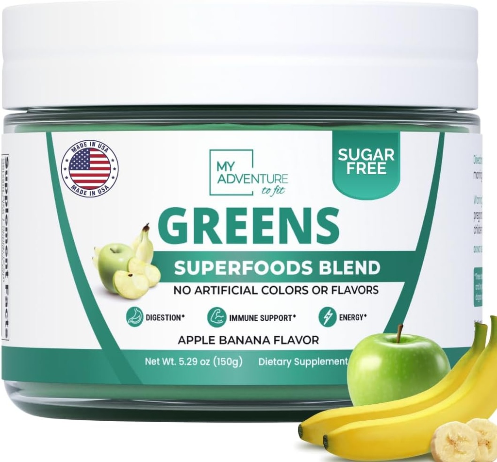 Green Superfood Powder for Digestion & Gut Health - Keto Friendly Superfood Greens Blend Powder for Immune Support - Powdered Greens Supplement for Immune Boost - Apple Μπανάνα Γεύση