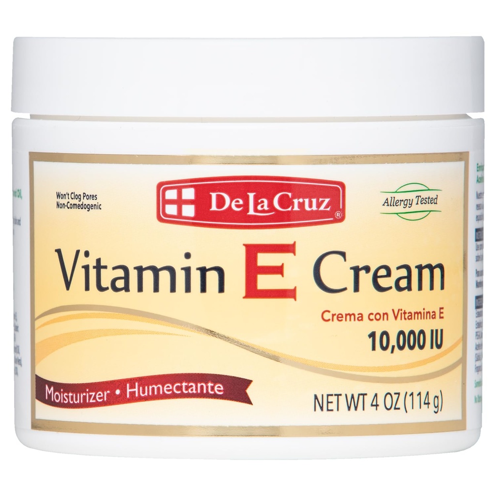 De La Cruz Vitamin E Cream Ενυδατική κρέμα για το πρόσωπο και το λαιμό - Ενυδατική φροντίδα του δέρματος για όλους τους τύπους δέρματος - Made in USA, 4 oz