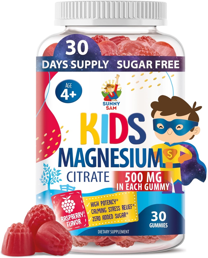 Gummies μαγνησίου χωρίς ζάχαρη για παιδιά & εφήβους - 500mg γαλήνιο κιτρικό μαγνήσιο - Chewable Magnesium Gummy συμπλήρωμα για ύπνο, Mood & μυϊκή υποστήριξη - 30 ημέρες προσφοράς