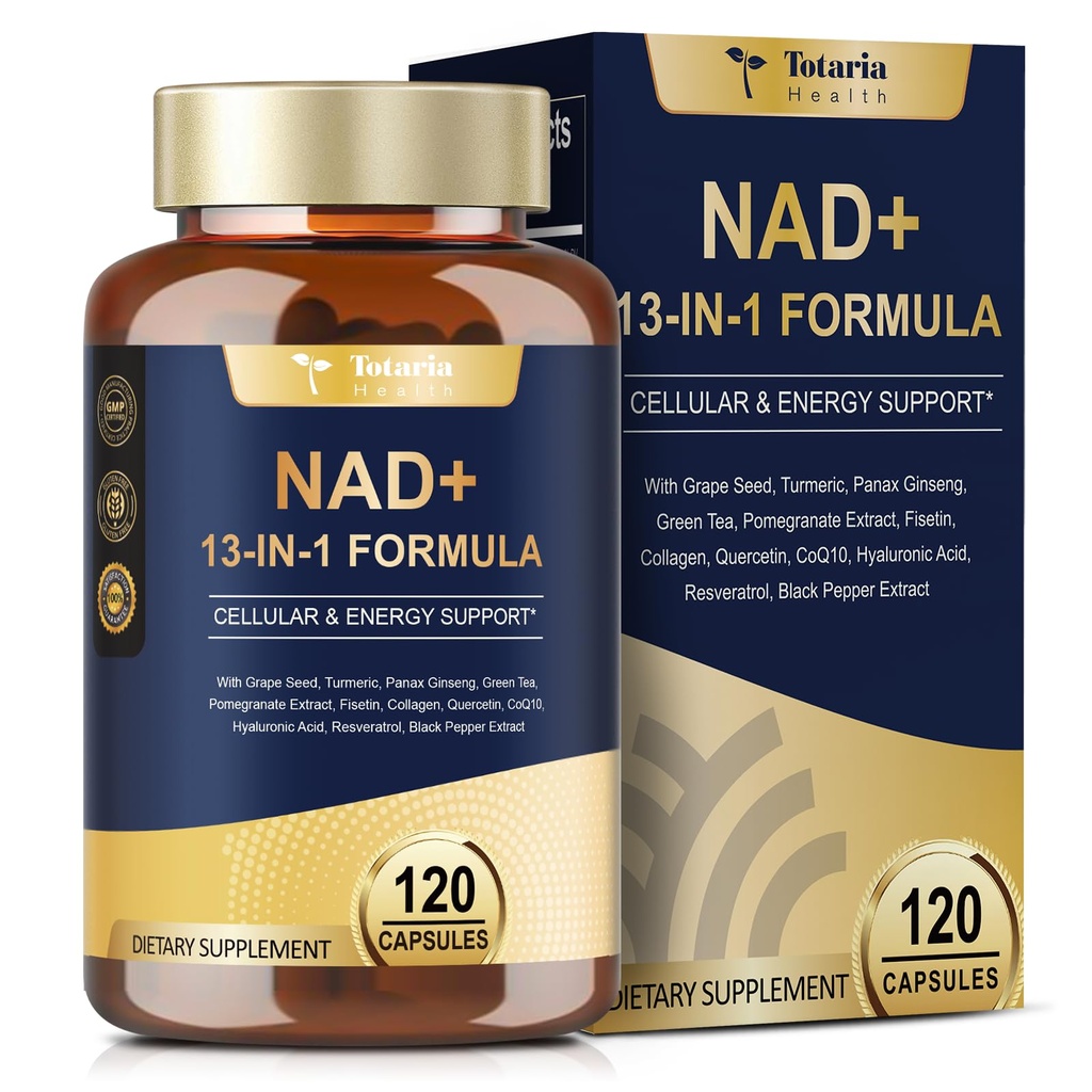 Totaria NAD Supplement for Women Men with nicotinamide riboside resveratrol,Quercetin, Betaine Boost NAD+ Levels NAD Plus Supplement for Anti Aging, Energy, Immune, Focus 120 Capsules