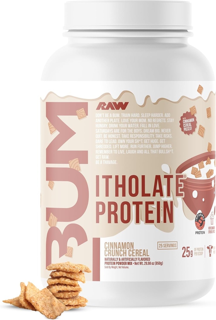 RAW Whey Protein Powder Isolate, Cinnamon Crunch (CBUM Itholate Protein) - 100% Grass-Fed Sports Nutrition Powder for Muscle Growth & Recovery - Low-Fat, Low Carb, Naturally Flavored - 25 Servings
