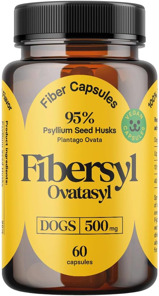 FiberSyl Ovatasyl Prebiotics for Dogs Digestive Health - Dog Fiber Συμπληρώματα για δυσκοιλιότητα Ανακούφιση & Υποστήριξη - Psyllium Husk Seed for Dog' Digestion Problems - Dog Stool Hardener - 60 Κάψουλες