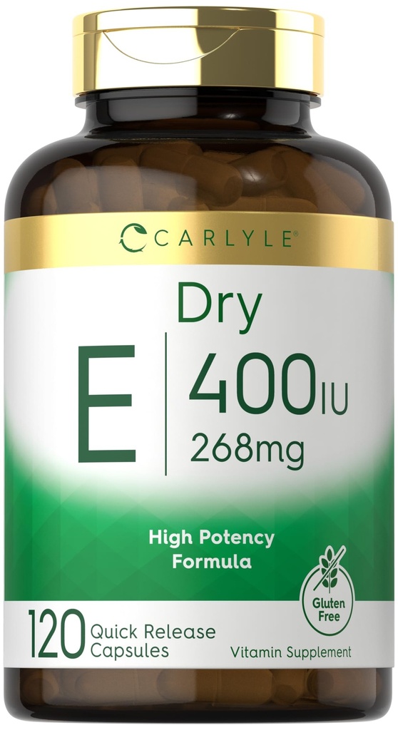 Carlyle Dry Vitamin E 400 IU | 120 Capsules | D-Alpha Tocopheryl | High Potency Formula | Non-GMO and Gluten Free