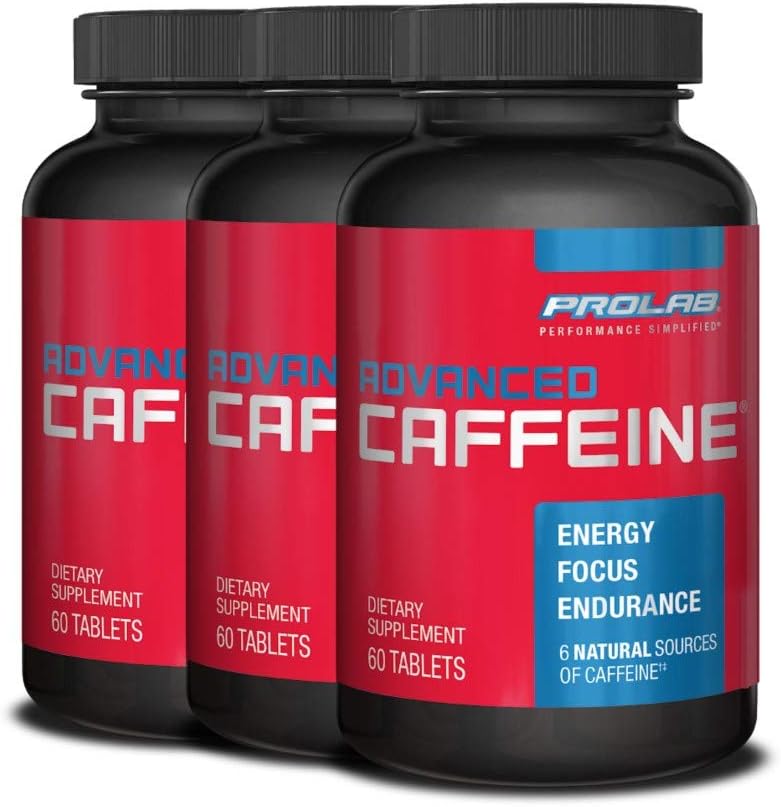 ProLab Διατροφή Advanced Caffeine 200mg, ταχείας δράσης δισκία φυσική καφεΐνη με εκχύλισμα πράσινου τσαγιού, καθαρή ενέργεια, ψυχική εστίαση (60 Tabs) (3 Pack)