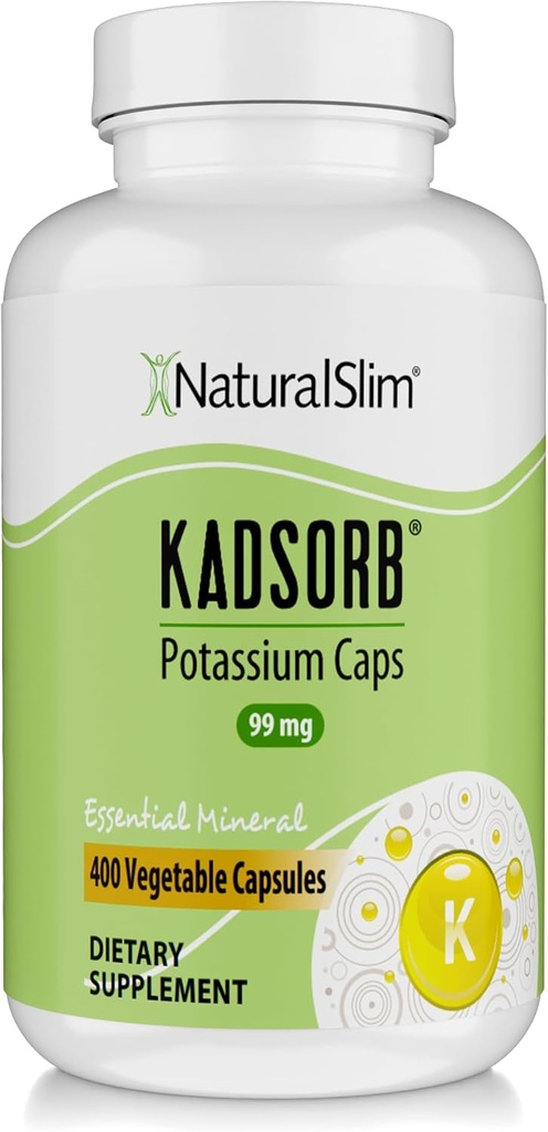 NaturalSlim Φυσικό Κιτρικό κάλιο Γλουκονικό 99 mg - Kadsorb Υποστηρίζει Ηλεκτρολυτικό Ισορροπία & Κανονικό pH - Απορροφώμενα συμπληρώματα καλίου με Ουσιαστικά Ορυκτά - Μη ΓΤΟ 400 Κάψουλες 1 Συσκευασία