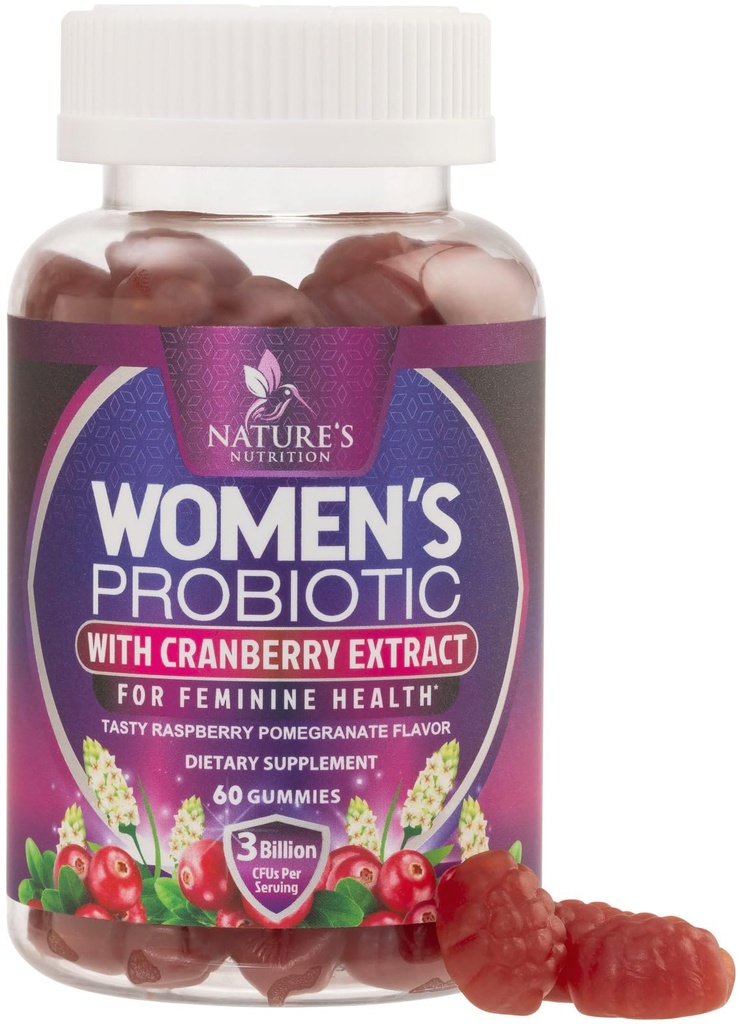 Probiotics for Women Gummies with Cranberry - 6 Premium Strains for PH Balance, Digestive Health, Vaginal & Immune Support, 3 Billion CFU, Γυναικείο Probiotic Gummy for Feminine Health - 60 Gummies