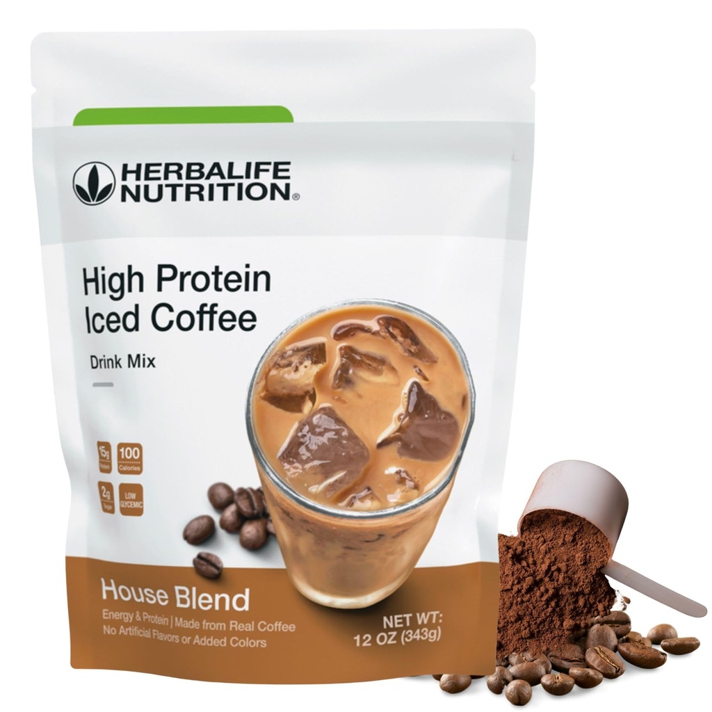 Herbalife HERBALIFE NUTRITION υψηλής πρωτεΐνης παγωμένο καφέ ποτό Mix: (House Blend 12 oz 343g) Ενέργεια και πρωτεΐνη, Φτιαγμένο από πραγματικό καφέ, 12 ουγγιές