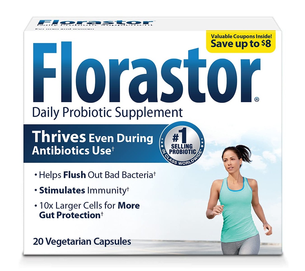 Florastor Probiotics for Digestive & Immune Health, 20 Κάψουλες, Probiotics for Women & Men, Διπλή δράση βοηθά στην εξάλειψη των κακών βακτηρίων και ενισχύει το καλό με το μοναδικό στέλεχος Saccharomyces boulardii