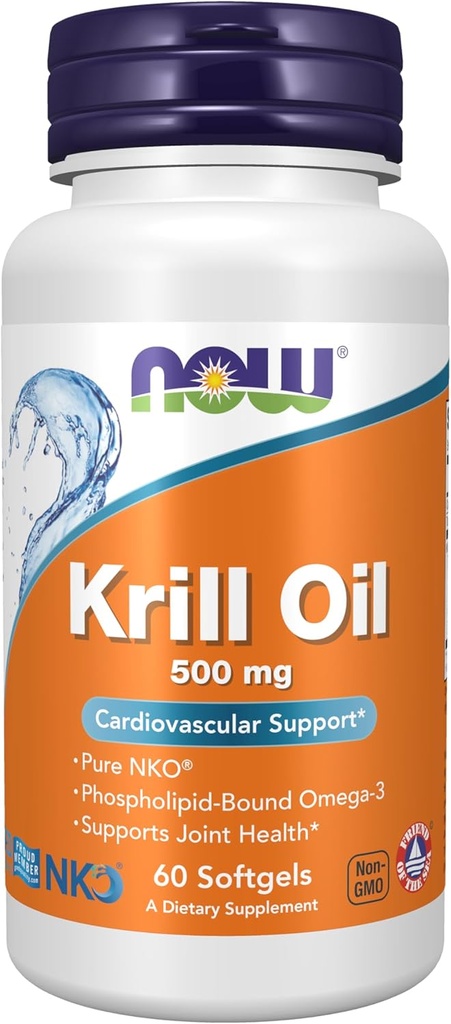 NOW Συμπληρώματα Τροφίμων, Neptune Krill Oil 500 mg, Φωσφολιπίδια-Bound Omega-3, Καρδιαγγειακή Υποστήριξη*, 60 Softgels