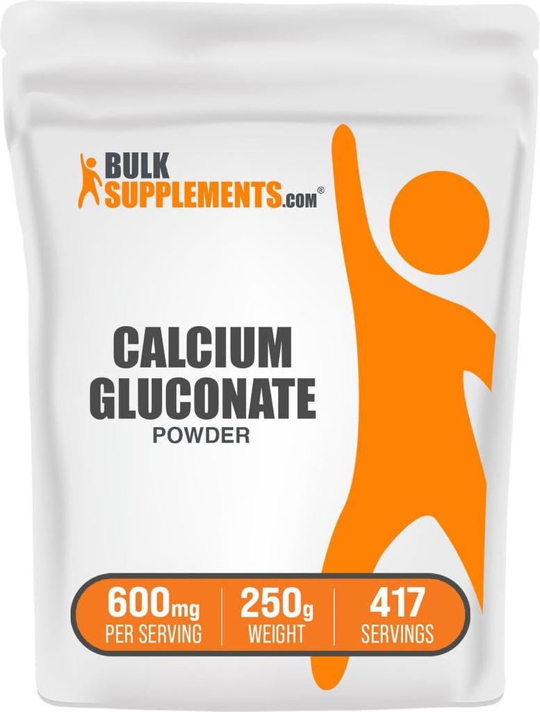 BulkSupplements.com Γλουκονική σκόνη ασβεστίου - Συμπλήρωμα ασβεστίου, Εύκολα Απορροφημένο - Χωρίς γεύση & Γλουτένη, 600mg ανά Σερβίρισμα, 250g (8,8 oz) (πακέτο του 1)