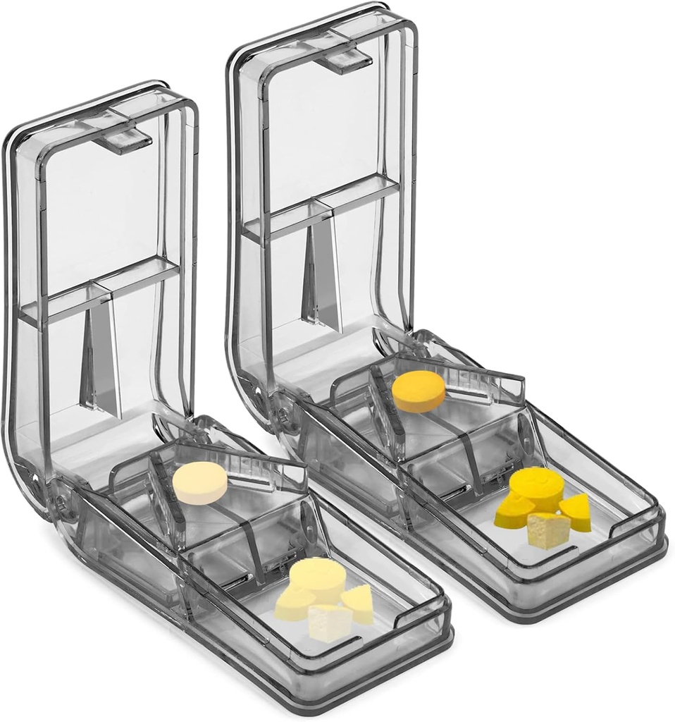 JohnBee 2PCS Pill Cutter for Small or Large Pills - The Best Multiple Pill Splitter Ever - Design in The USA - Doubles as a Tablet Box - Not Suitable for Tiny Pills (Gray)