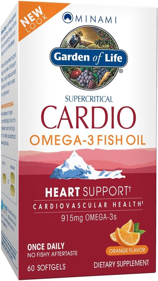 Garden of Life Fish Oil Ωμέγα 3 - Cardio Fish Oil συμπλήρωμα για την υγεία της καρδιάς, 915mg Ωμέγα 3 λιπαρά οξέα EPA & DHA - Πορτοκαλί Γεύση, Δύο Μήνες προσφοράς, Minami Ultimate Συμπληρώματα, 60 Softgels