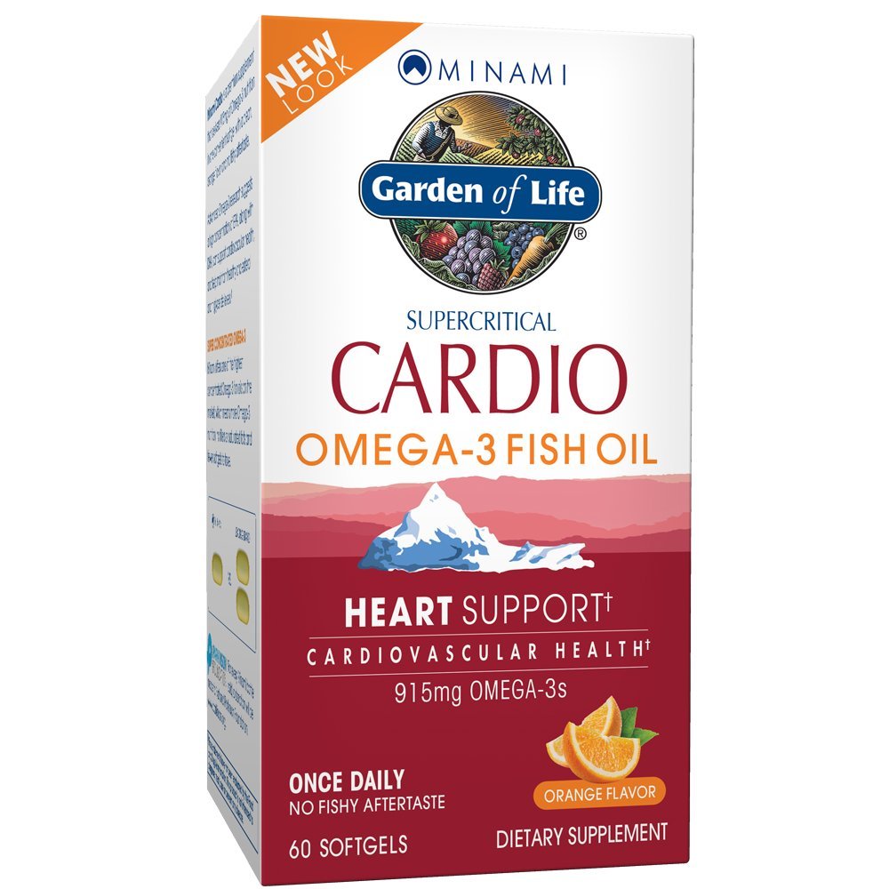 Garden of Life Fish Oil Ωμέγα 3 - Cardio Fish Oil συμπλήρωμα για την υγεία της καρδιάς, 915mg Ωμέγα 3 λιπαρά οξέα EPA & DHA - Πορτοκαλί Γεύση, Δύο Μήνες προσφοράς, Minami Ultimate Συμπληρώματα, 60 Softgels