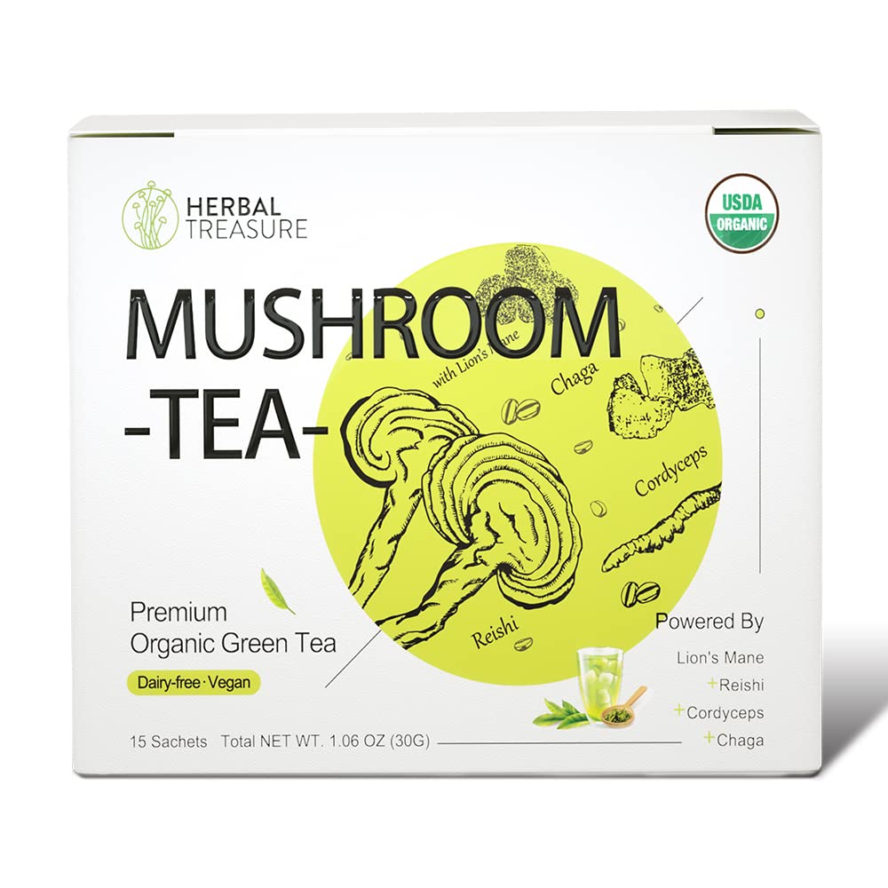 WL Herbal Treasure Mushroom Πράσινο Τσάι με Lions χαίτη Reishi Cordyceps Chaga 15 κόμης
