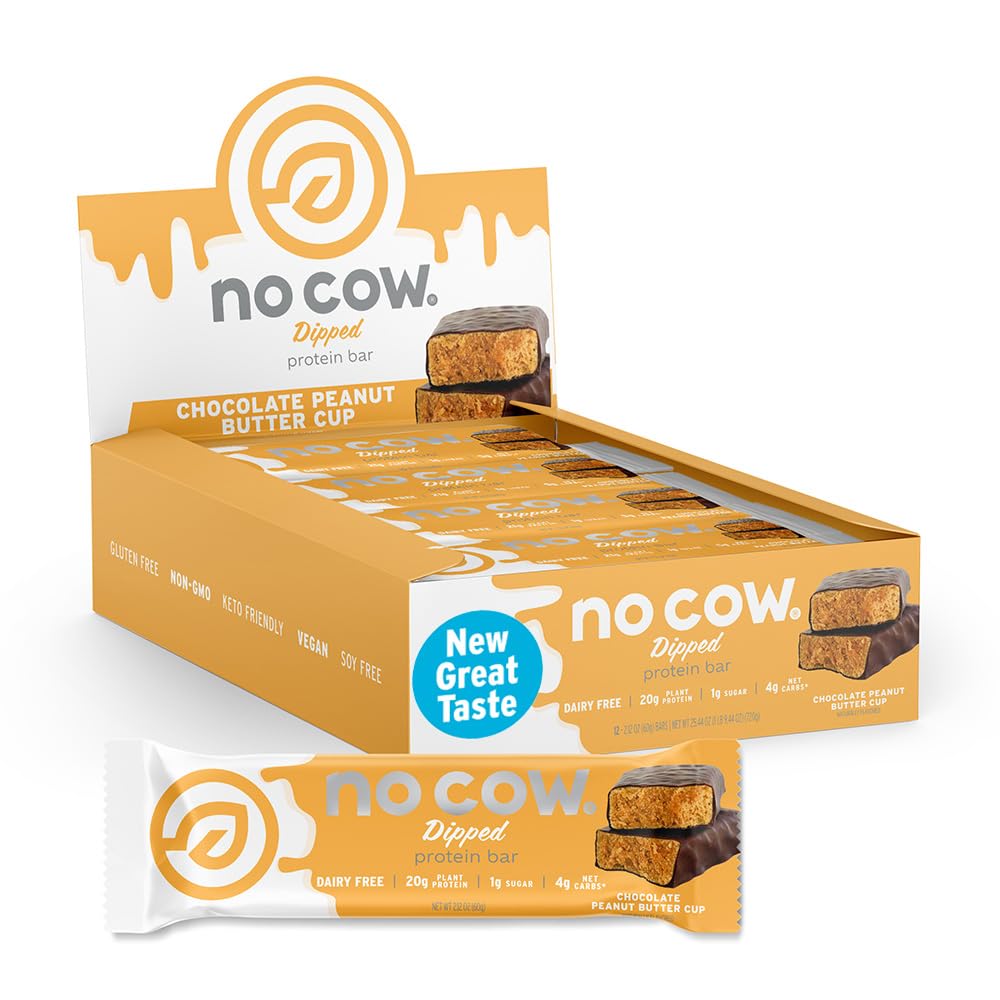 Δεν Cow Vegan Protein Bars, Αναβαθμισμένο Κύπελλο Φυστικοβούτυρο 20g φυτικής πρωτεΐνης, χωρίς γλουτένη, χωρίς γαλακτοκομικά, χωρίς σόγια, Keto Φιλικό, χαμηλή ζάχαρη, Υψηλή Snack Bars Ίνες Συσκευασία των 12