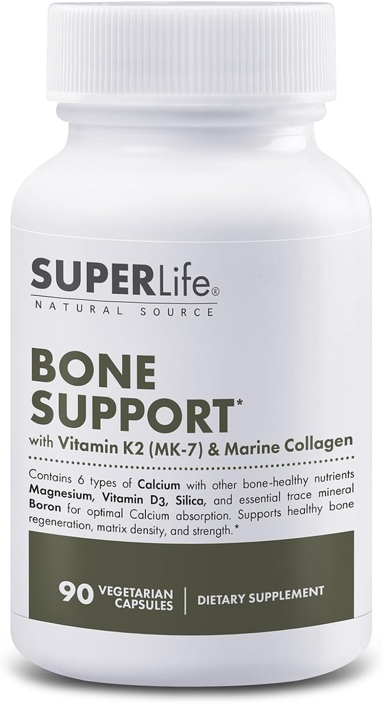 Bone Support with Calcium, Vitamin D3 & K2 (MK-7), Magnesium, Marine Collagen & Sea Trace Minerals | Supports Bone Density & Strength, Improves Mineral Absorption - 90 Capsules