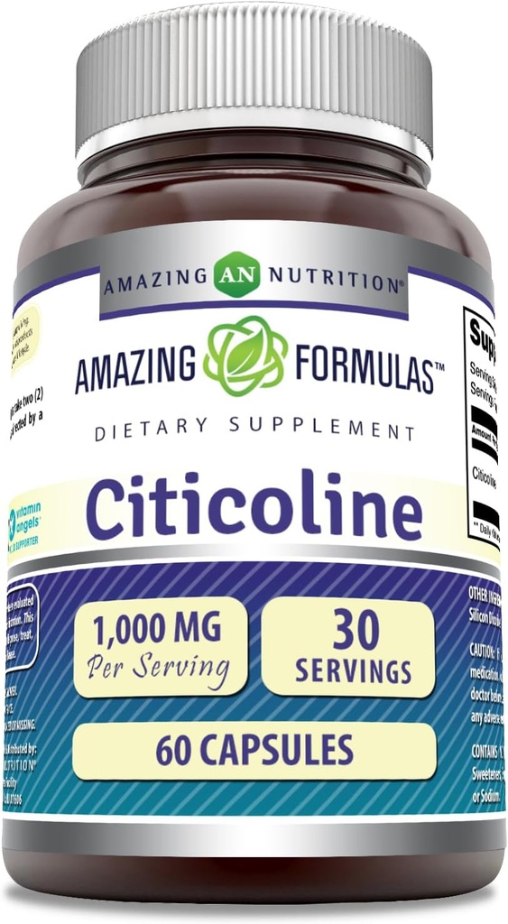 Amazing Formulas Citicoline Supplement | 1000 Mg Per Serving | Capsules | Non-GMO | Gluten-Free | Made in USA (1 Pack, 60 Count)