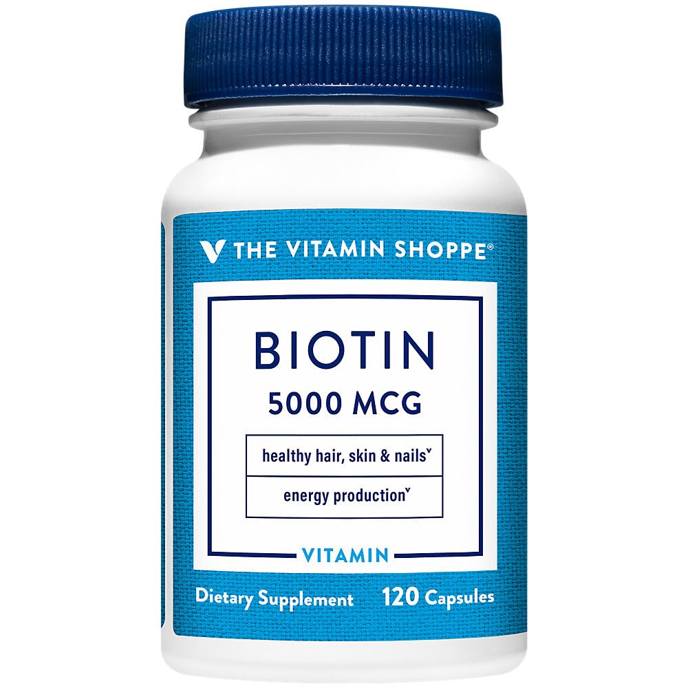 Η βιταμίνη Shoppe Biotin 5.000MCG, θρεπτικό μεταβολισμό Υποστήριξη για υγιή δονούμενα μαλλιά, υγιές δέρμα & ισχυρά νύχια, παραγωγή ενέργειας (120 κάψουλες)