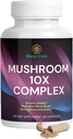 Mushroom 10X Complex - Lions Mane, Reishi, και Cordyceps - Συμπλήρωμα για τη φυσική ενέργεια & το άγχος ανακούφιση - ανοσοενίσχυση - Focus & Memory - Natural & Non-GMO