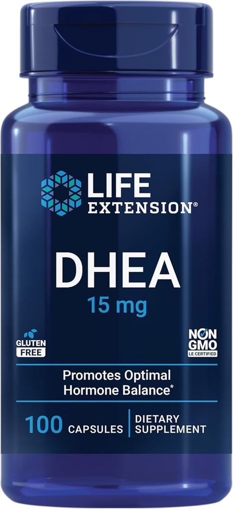 Life Extension DHEA 15 mg – Hormone Balance Supplement, Memory, Muscle Mass and Bone Density Support, Healthy Sex Drive, Gluten-Free, Non-GMO, 100 Capsules