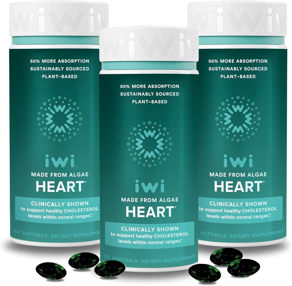Iwi Life Heart Omega-3, 180 Softgels (90 services), Vegan Plant-based Algae Omega Faty Acids + EPA, Heart Health Support Dietary Supplement, Krill & Fish Oil Alternative, Χωρίς Αλιευτική Επίγευση