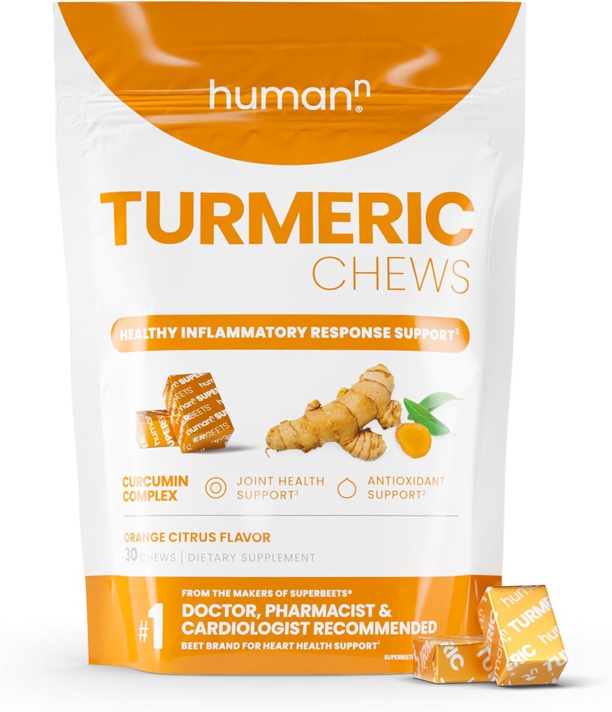 HumanN Turmeric Chews Supplement – Clinically Studied Υψηλή Απορρόφηση Curcumin Complex - Orange Citrus Flavor – από το SuperBeets Makers – Joint Health – 30 Count