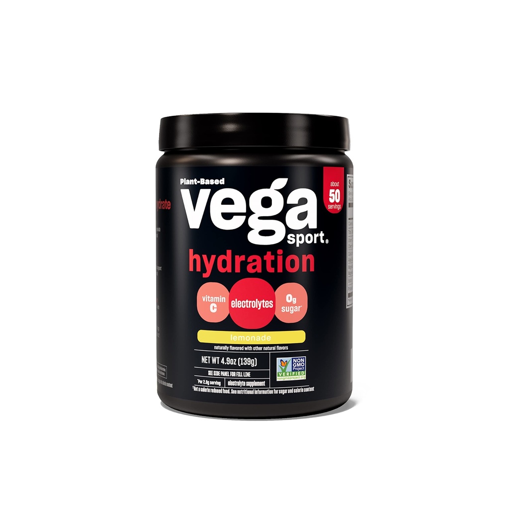 Vega Sport Hydration Electrolyte Powder, Lemonade - Μετά την αποκατάσταση προπόνηση ποτό για γυναίκες και άνδρες, βιταμίνη C, Vegan, Keto, Χωρίς ζάχαρη, χωρίς γαλακτοκομικά, χωρίς γλουτένη, μη ΓΤΟ, 4,9 oz