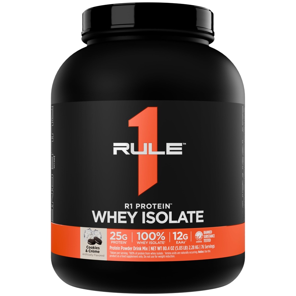 Άρθρο 1 R1 Πρωτεΐνη Whey Isolate - με 25g πρωτεΐνη & 6g BCAA Αποκλειστικά από Απομονωμένες & Υδρολυμένες Πηγές για την αποκατάσταση προπόνησης (5 Λίρες*, Cookies & Crème)