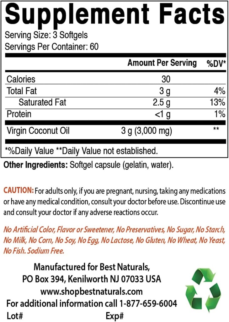 Best Naturals Coconut Oil 1000 mg & Vitamin B2 (Riboflavin) 100 mg