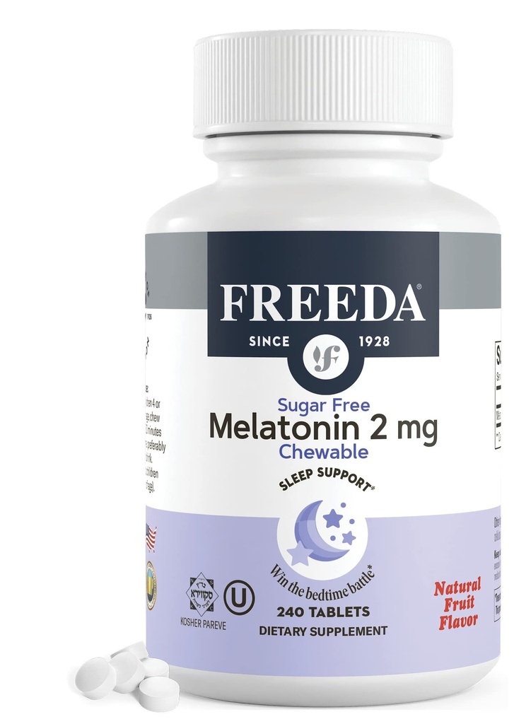 FREEDA Μελατονίνη 2mg χωρίς ζάχαρη μασώμενα – Φυσική βοήθεια ύπνου για ενήλικες & παιδιά – Vegan, Kosher, Χωρίς γλουτένη, Μη ΓΤΟ, Εύκολη υποστήριξη ύπνου – 240 δισκία