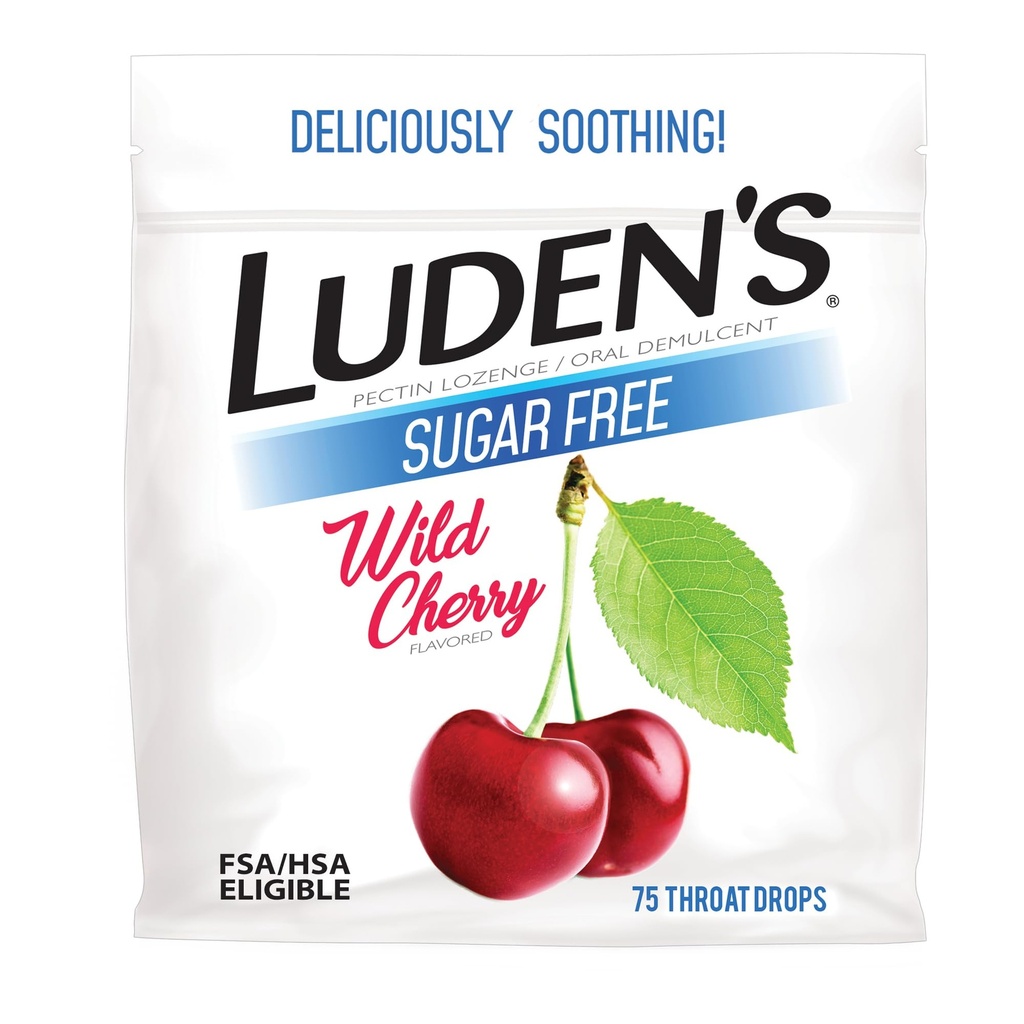 Luden's Sore Lroat Relief Lozenges for minor Everyday Irrectation & Dry Mouth, Sugar Free Wild Cherry Flavored Drops, 75 Count