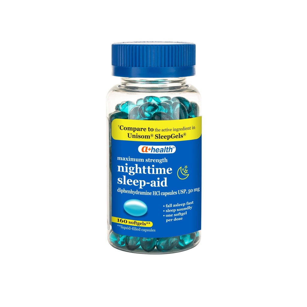 A+Health Nighttime Sleep Aid Diphenhydramine 50mg Softgels, μέγιστη αντοχή, 160 Count