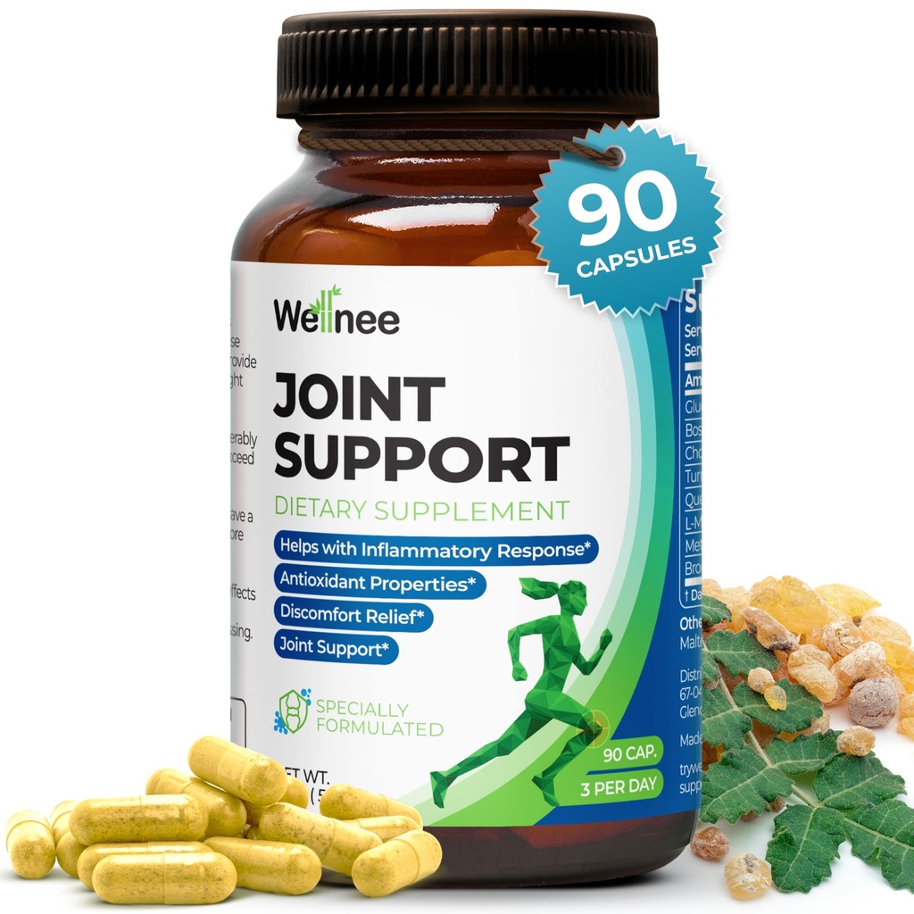 Συμπλήρωμα Κοινής Υποστήριξης Wellnee - Glucosamine Chondroitin MSM, Boswellia & Turmeric - Ανακουφίζει Κοινή Δυσφορία & Υποστηρίζει Ευελιξία - Wellknee Κοινή Υποστήριξη - 90 Κάψουλες, 30 Υπηρεσίες
