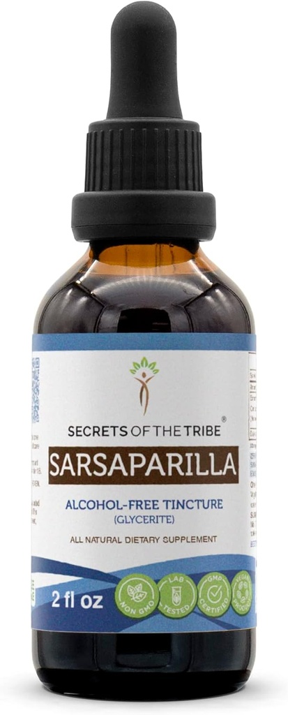Μυστικά της φυλής Sarsaparilla Βάμμα Χωρίς Αλκοόλ, Sarsaparilla (Smilax Medica) Αποξηραμένο Συμπλήρωμα Ρίζας (2 FL OZ)